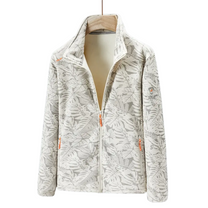 Women&#39;s Windproof Fleece Jacket With Botanical Print For Autumn And Winter