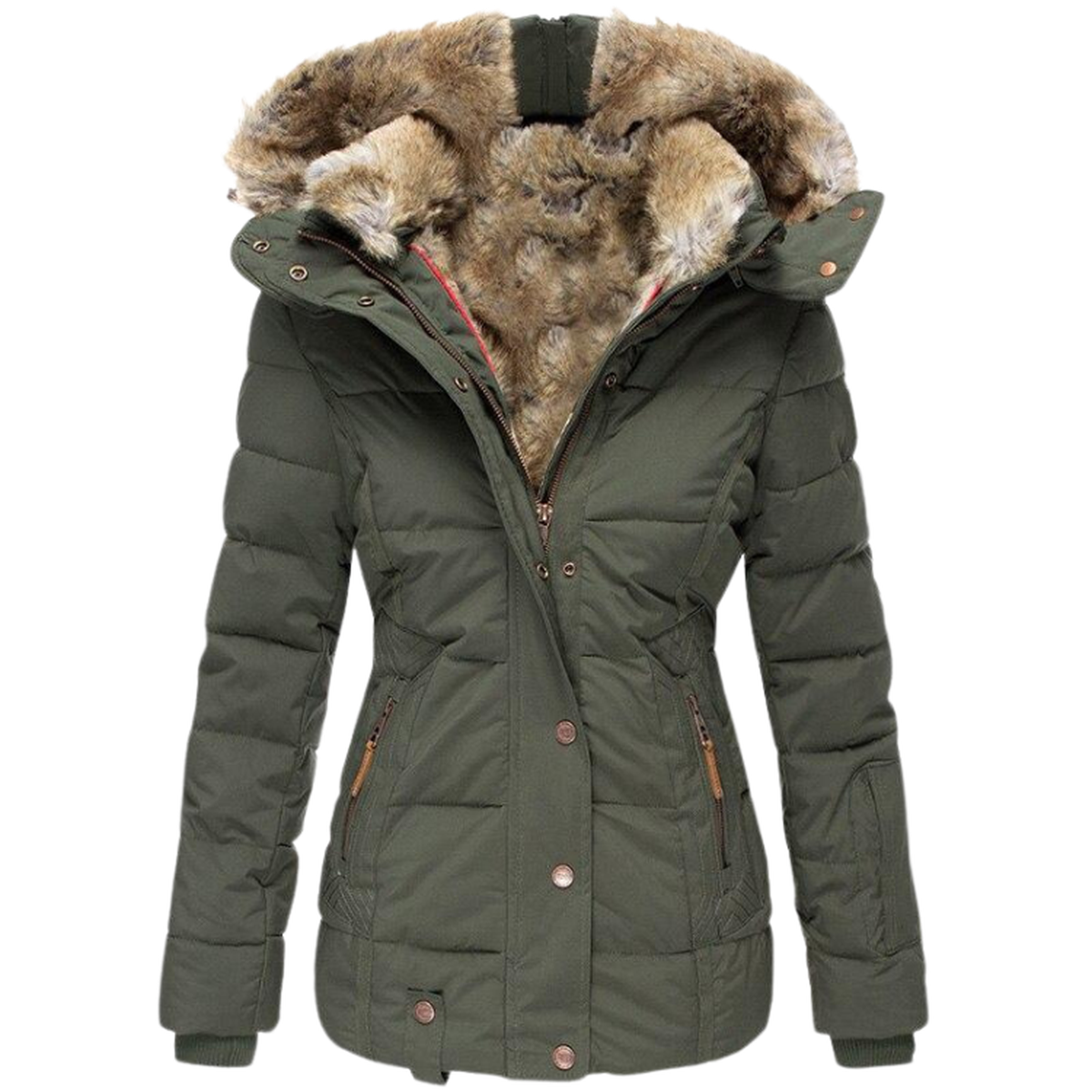 Women&#39;s Winter Jacket With Fur Lining And Slim Fit