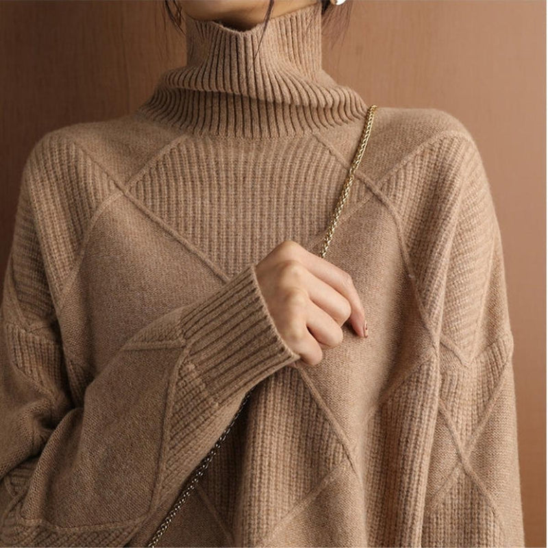 Women&#39;s Wool Turtleneck Sweater Medium Length
