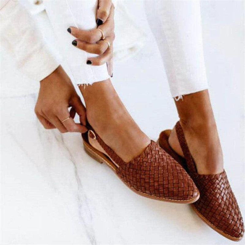 Women&#39;s Woven PU Leather Slingback Slip-On Shoes