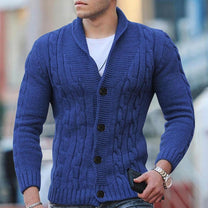 Wool Blend Cable Knit Cardigan With Shawl Collar