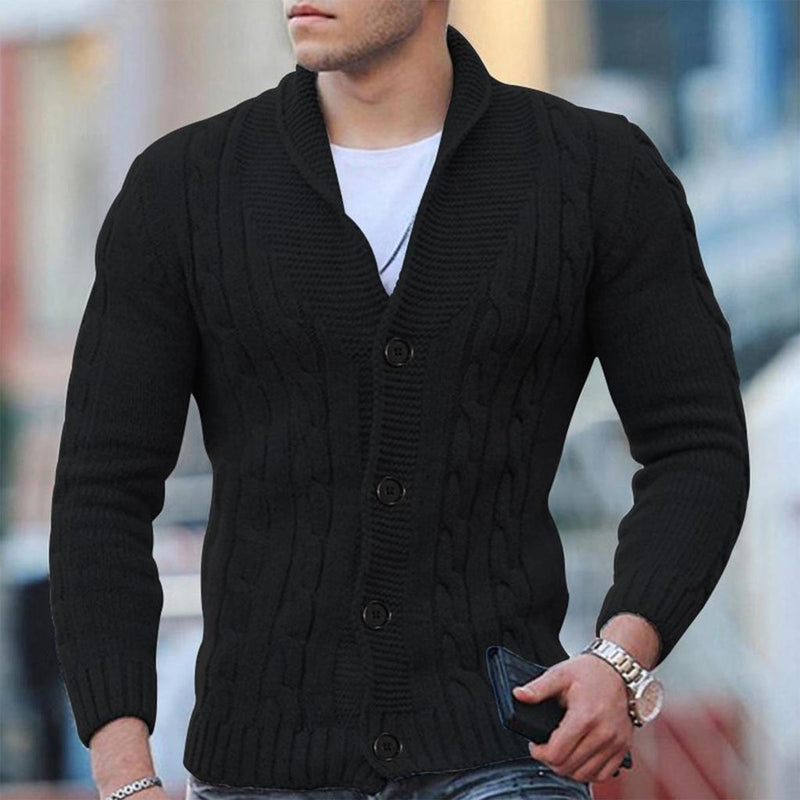 Wool Blend Cable Knit Cardigan With Shawl Collar
