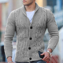 Wool Blend Cable Knit Cardigan With Shawl Collar