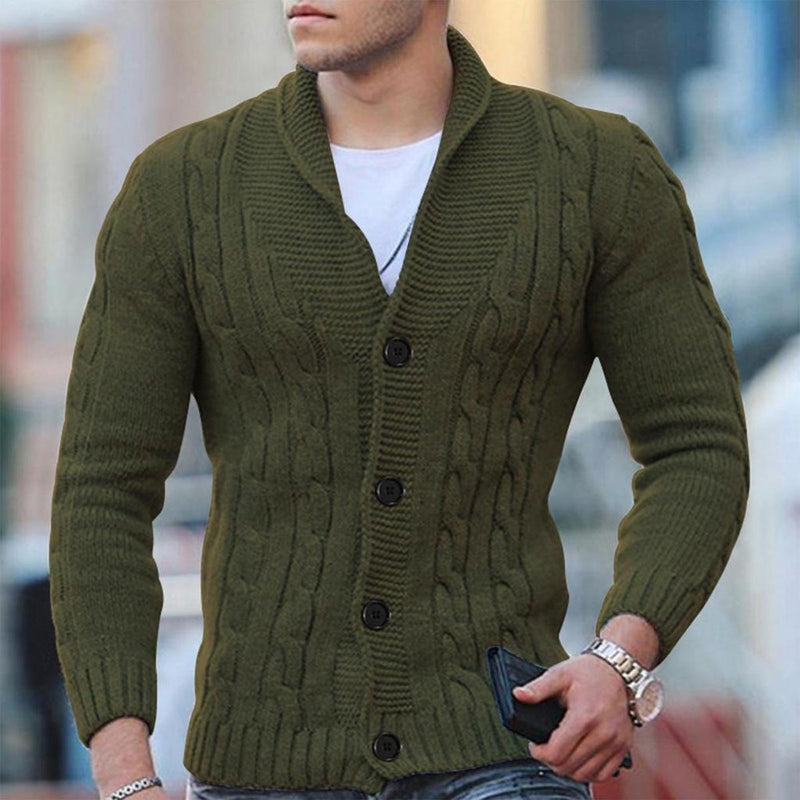 Wool Blend Cable Knit Cardigan With Shawl Collar