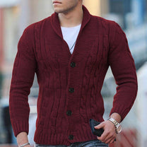 Wool Blend Cable Knit Cardigan With Shawl Collar