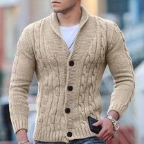 Wool Blend Cable Knit Cardigan With Shawl Collar