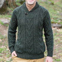 Wool Blend Cable Knit Sweater With Shawl Collar