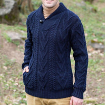 Wool Blend Cable Knit Sweater With Shawl Collar
