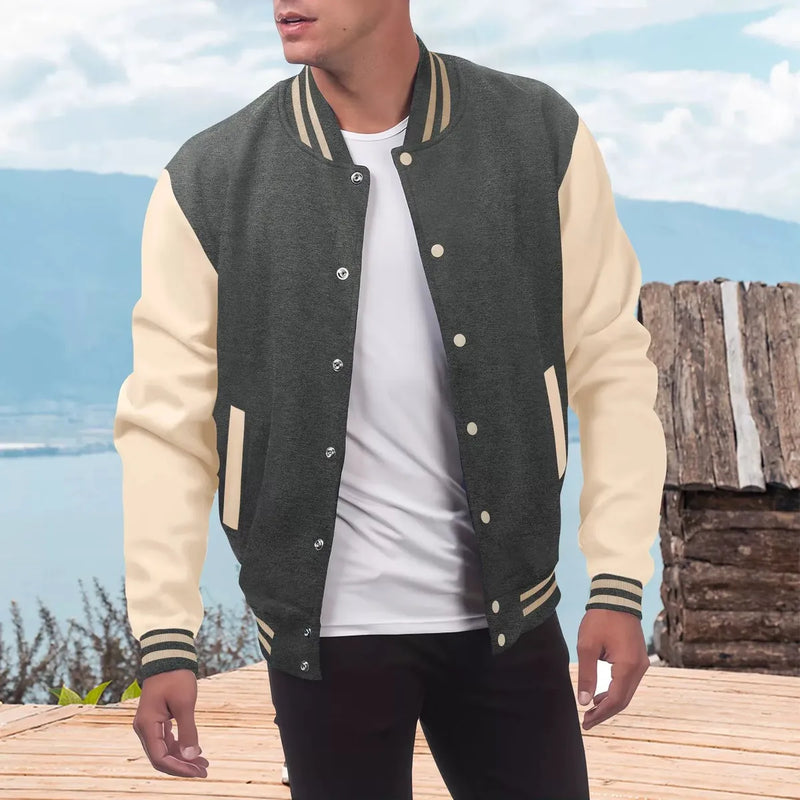 Wool Blend Casual Varsity Jacket