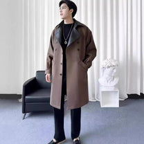 Wool Blend Double-Breasted Long Coat