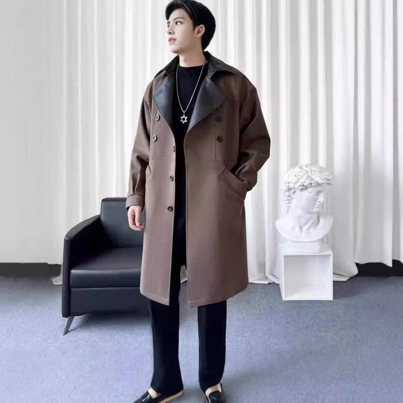 Wool Blend Double-Breasted Long Coat