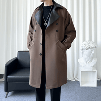 Wool Blend Double-Breasted Long Coat