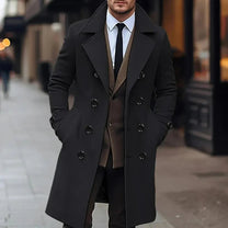 Wool Blend Double-Breasted Overcoat for Men