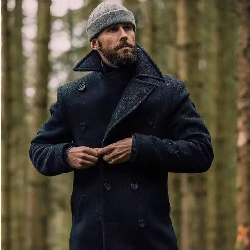 Wool Blend Double-Breasted Peacoat for Men