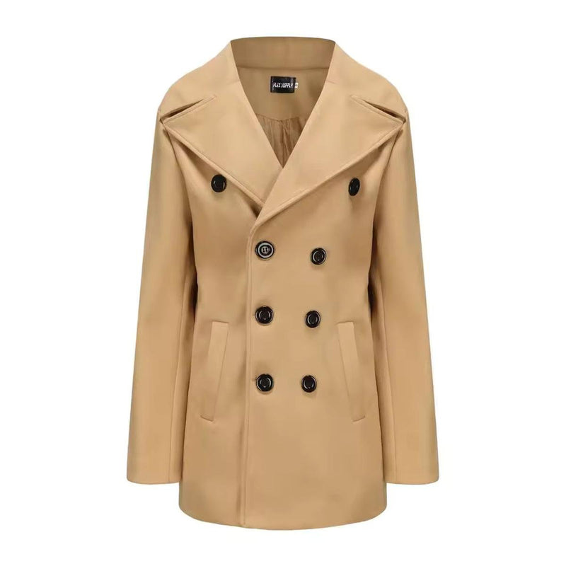 Wool Blend Double-Breasted Peacoat for Men
