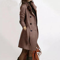 Wool Blend Double-Breasted Trench Coat For Women