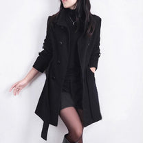 Wool Blend Double-Breasted Trench Coat For Women