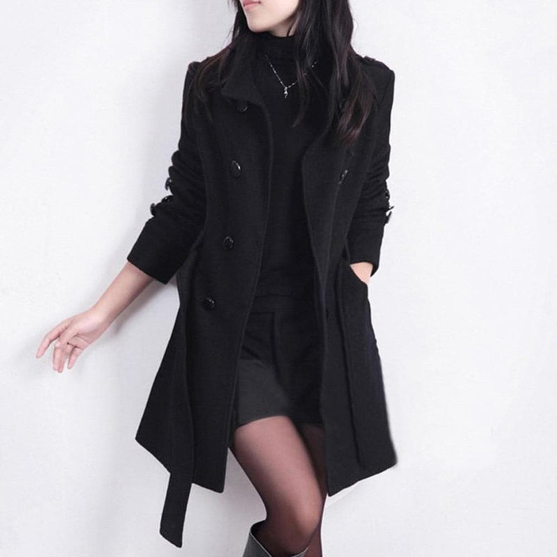 Wool Blend Double-Breasted Trench Coat For Women