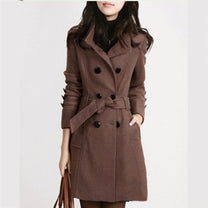 Wool Blend Double-Breasted Trench Coat For Women