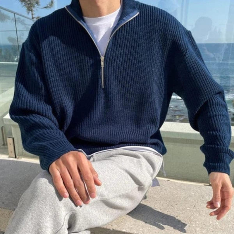 Wool Blend Half Zip Sweater For Men