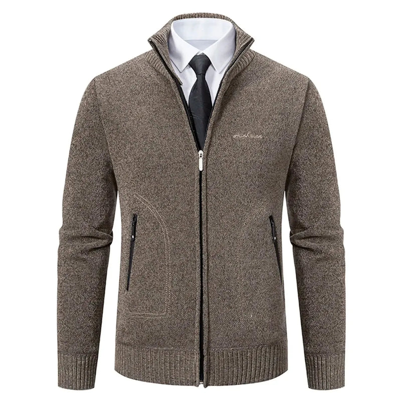 Wool Blend High Neck Zip-Up Cardigan