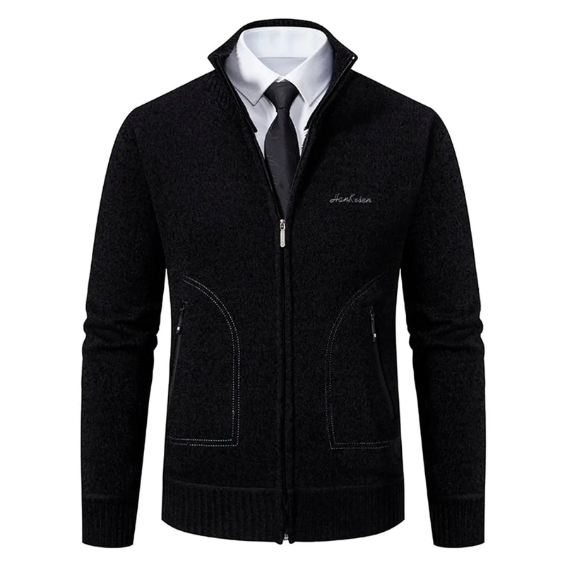 Wool Blend High Neck Zip-Up Cardigan
