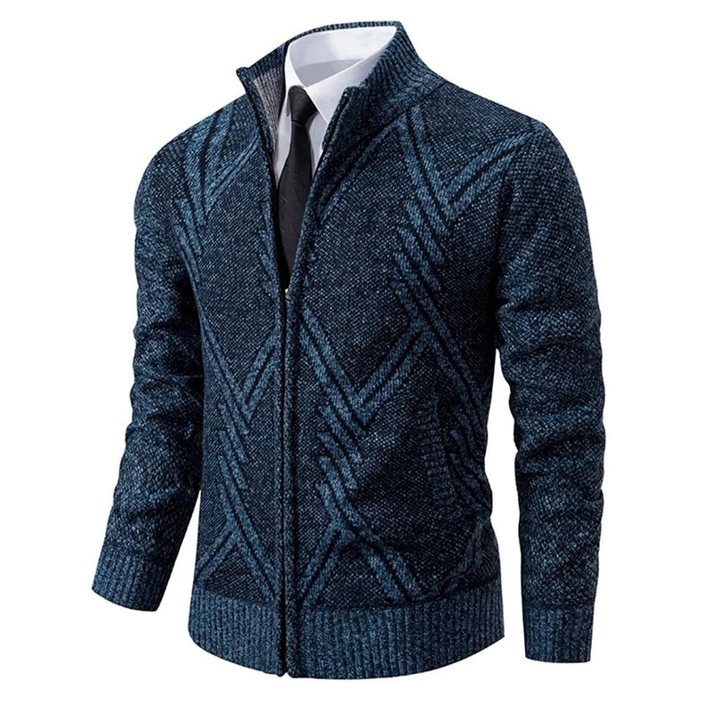 Wool Blend High Neck Zip-Up Cardigan
