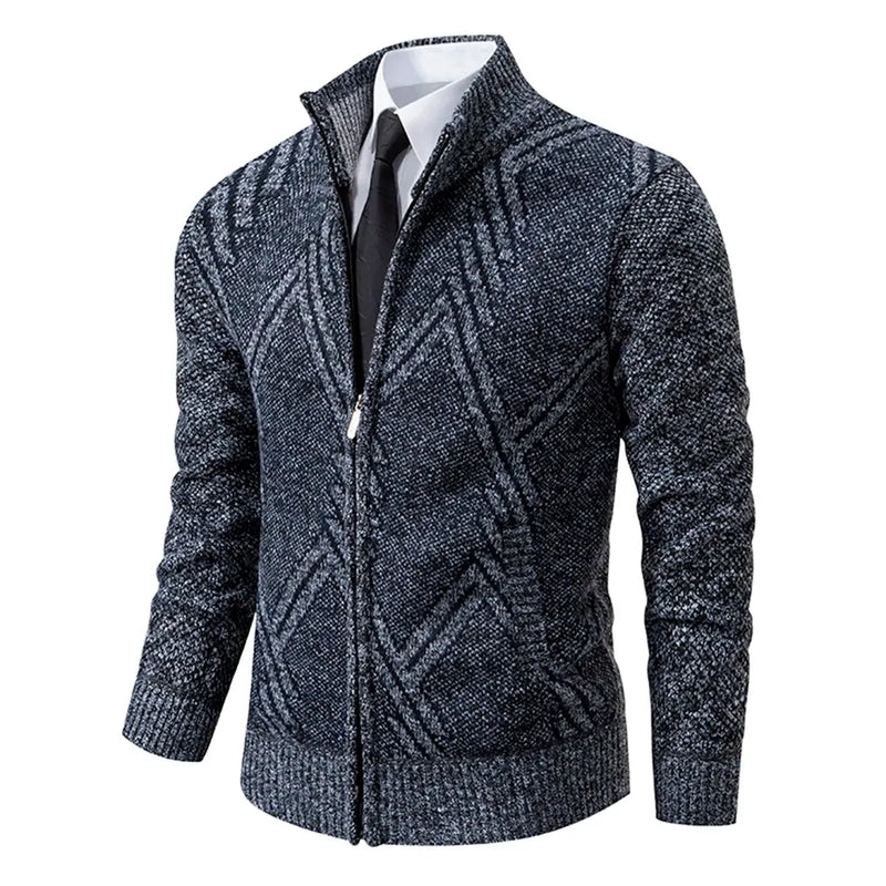 Wool Blend High Neck Zip-Up Cardigan