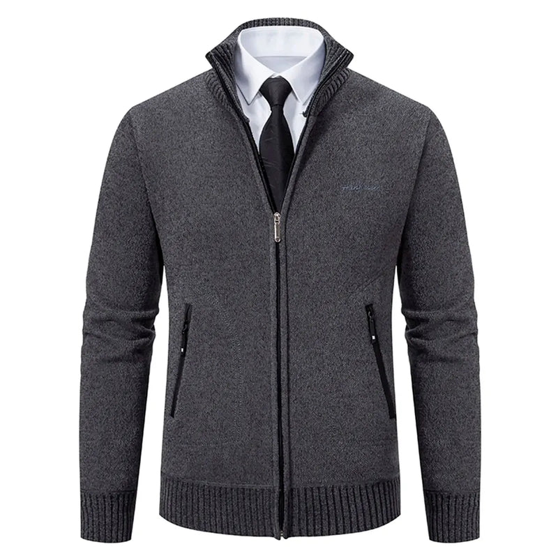 Wool Blend High Neck Zip-Up Cardigan