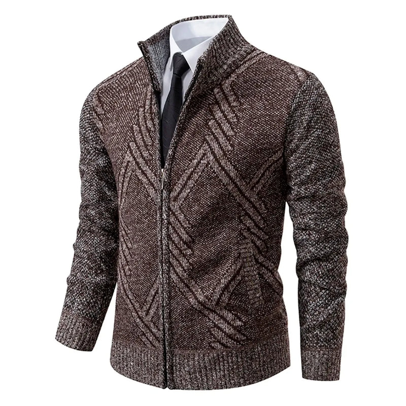 Wool Blend High Neck Zip-Up Cardigan
