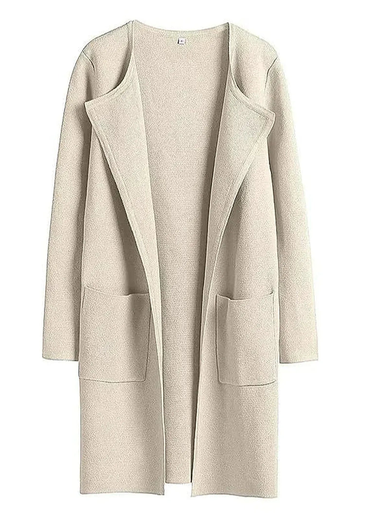 Wool Blend Knee-Length Coat With Wide Lapel