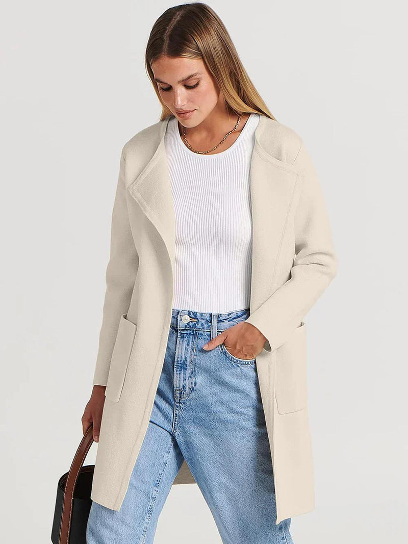 Wool Blend Knee-Length Coat With Wide Lapel