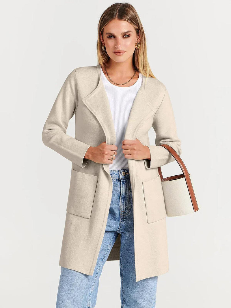 Wool Blend Knee-Length Coat With Wide Lapel