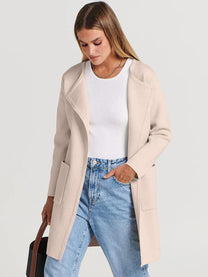Wool Blend Knee-Length Coat With Wide Lapel