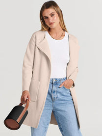 Wool Blend Knee-Length Coat With Wide Lapel