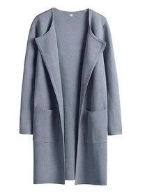 Wool Blend Knee-Length Coat With Wide Lapel