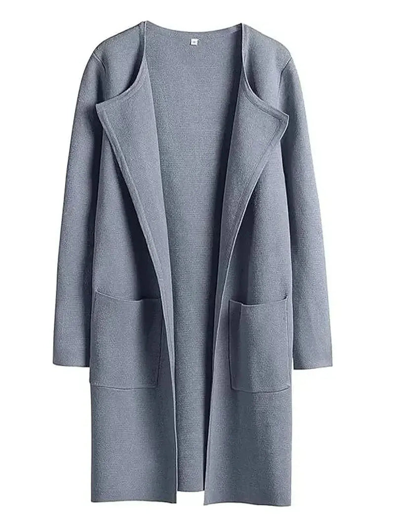 Wool Blend Knee-Length Coat With Wide Lapel