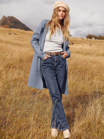 Wool Blend Knee-Length Coat With Wide Lapel