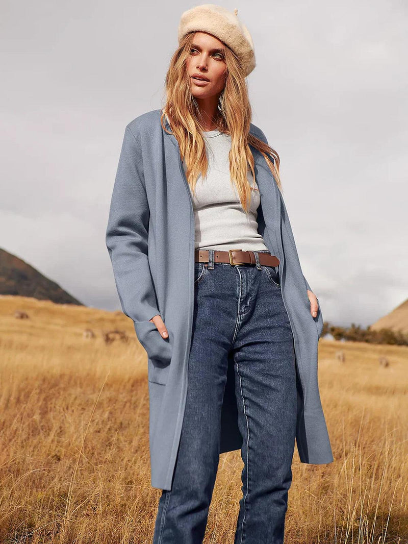 Wool Blend Knee-Length Coat With Wide Lapel