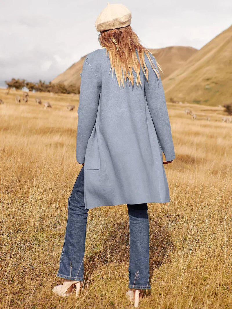 Wool Blend Knee-Length Coat With Wide Lapel