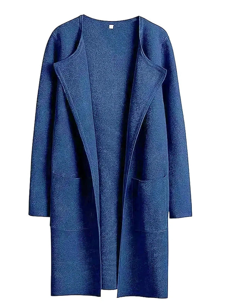 Wool Blend Knee-Length Coat With Wide Lapel