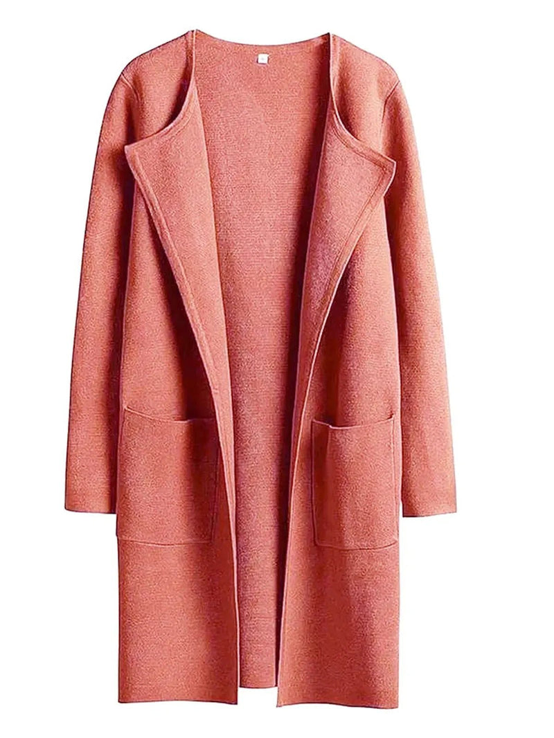 Wool Blend Knee-Length Coat With Wide Lapel