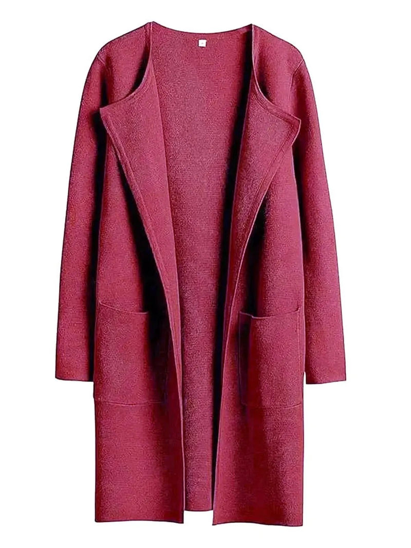 Wool Blend Knee-Length Coat With Wide Lapel