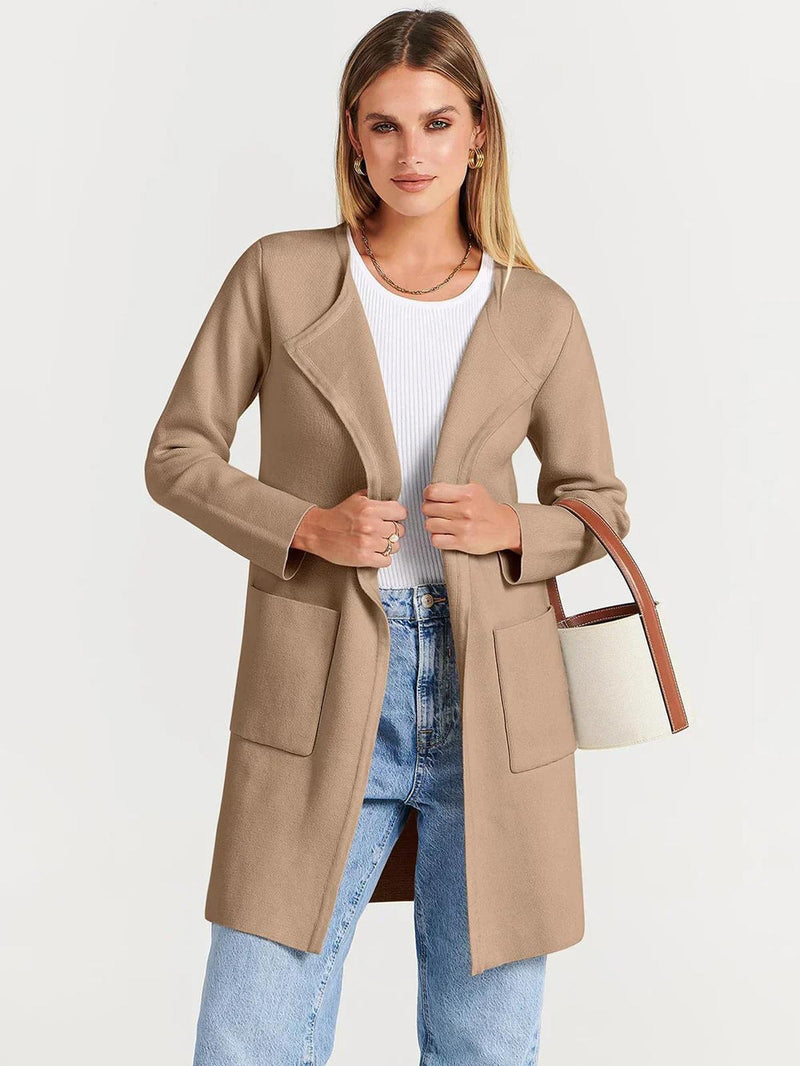 Wool Blend Knee-Length Coat With Wide Lapel