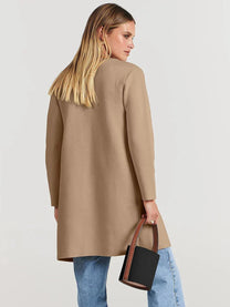 Wool Blend Knee-Length Coat With Wide Lapel