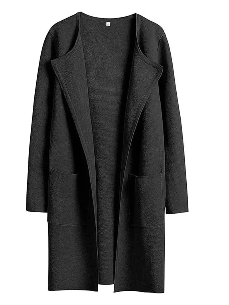 Wool Blend Knee-Length Coat With Wide Lapel