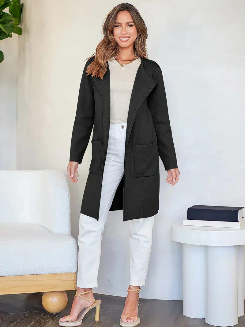 Wool Blend Knee-Length Coat With Wide Lapel