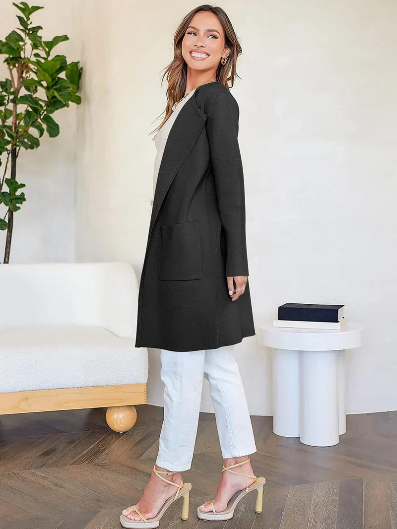 Wool Blend Knee-Length Coat With Wide Lapel