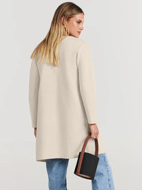 Wool Blend Knee-Length Coat With Wide Lapel