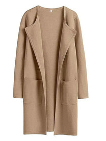 Wool Blend Knee-Length Coat With Wide Lapel